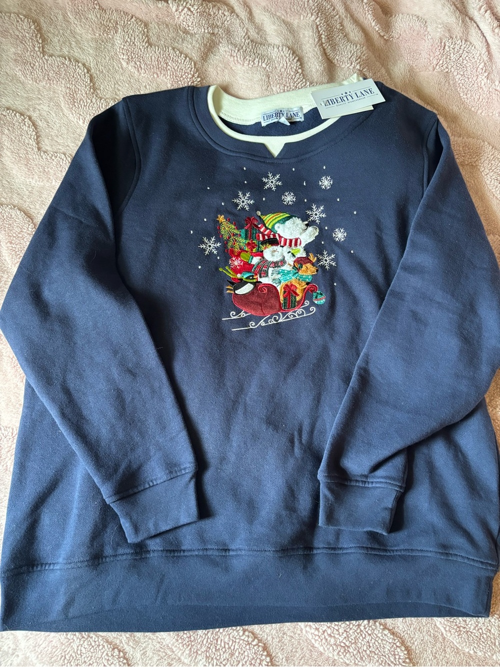 Liberty Lane NWT Navy Holiday Embroidered Sweatshirt